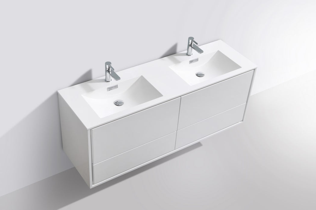 KubeBath | DeLusso 60" Double Sink High Glossy White Wall Mount Modern Bathroom Vanity KubeBath - Vanities KubeBath   