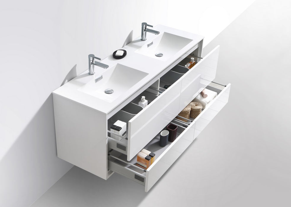 KubeBath | DeLusso 60" Double Sink High Glossy White Wall Mount Modern Bathroom Vanity KubeBath - Vanities KubeBath   