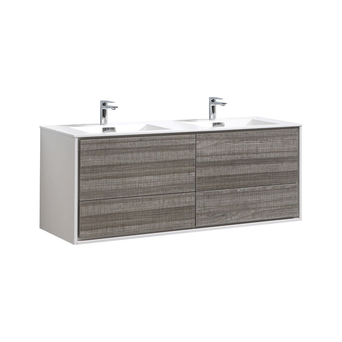 KubeBath | DeLusso 60" Double Sink Ash Gray Wall Mount Modern Bathroom Vanity KubeBath - Vanities KubeBath   