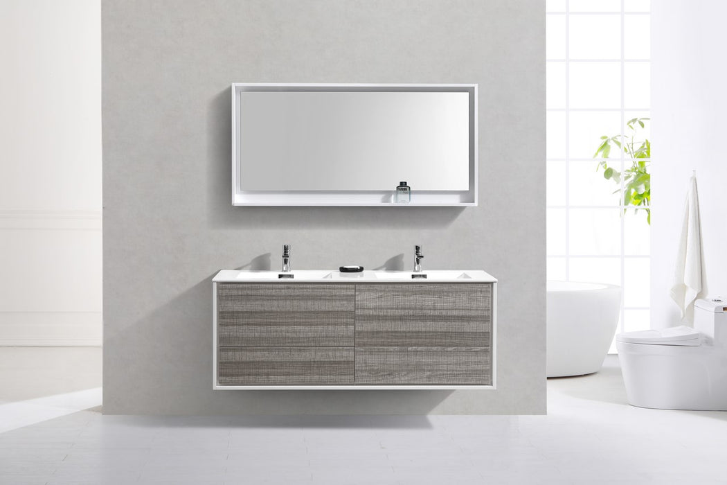 KubeBath | DeLusso 60" Double Sink Ash Gray Wall Mount Modern Bathroom Vanity KubeBath - Vanities KubeBath   