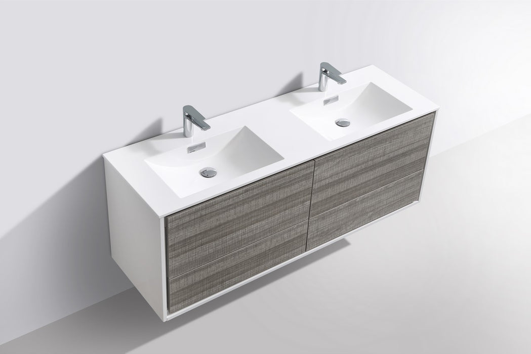 KubeBath | DeLusso 60" Double Sink Ash Gray Wall Mount Modern Bathroom Vanity KubeBath - Vanities KubeBath   