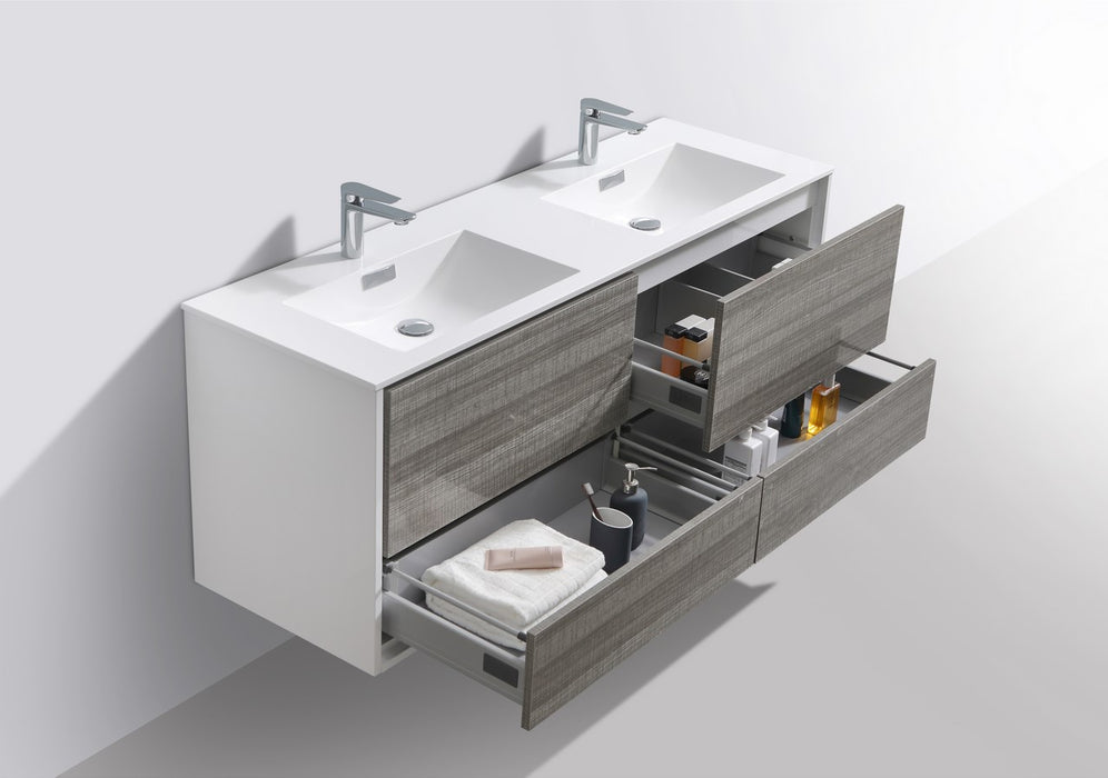 KubeBath | DeLusso 60" Double Sink Ash Gray Wall Mount Modern Bathroom Vanity KubeBath - Vanities KubeBath   