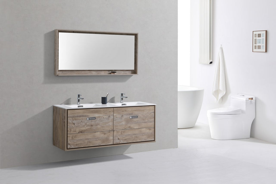 KubeBath | DeLusso 60" Double Sink Nature Wood Wall Mount Modern Bathroom Vanity KubeBath - Vanities KubeBath   