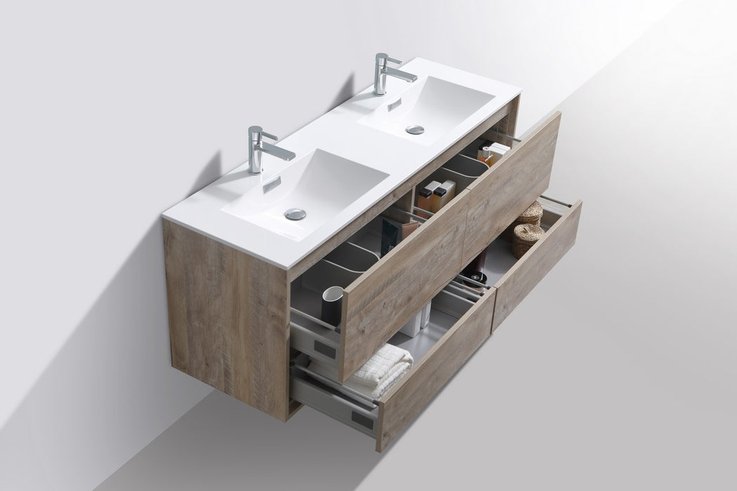 KubeBath | DeLusso 60" Double Sink Nature Wood Wall Mount Modern Bathroom Vanity KubeBath - Vanities KubeBath   