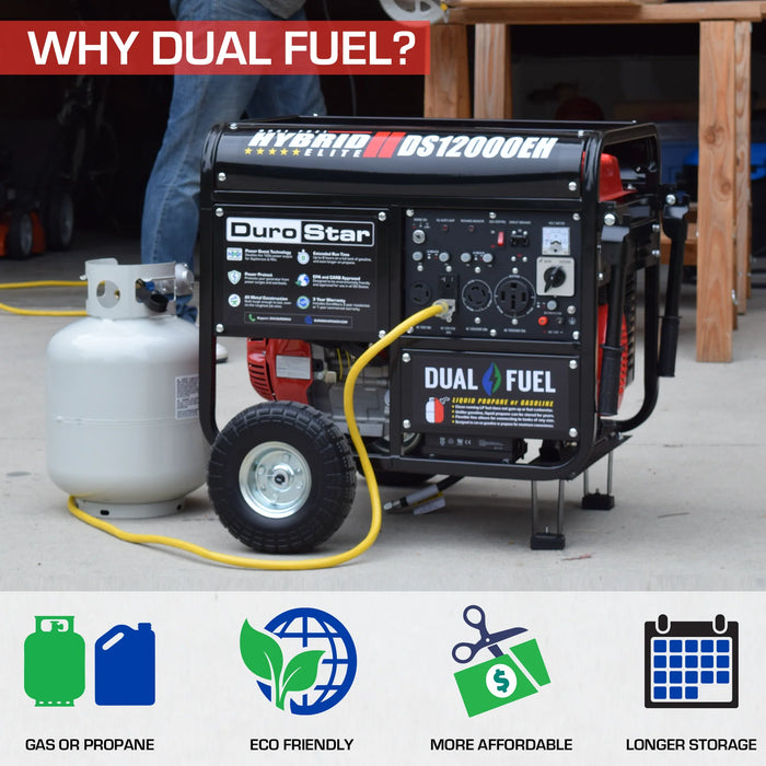 DuroStar | DS12000EH Dual Fuel Portable Generator | 12,000-Watt/9,500-Watt 457cc Electric Start DuroStar - Generator DuroStar   