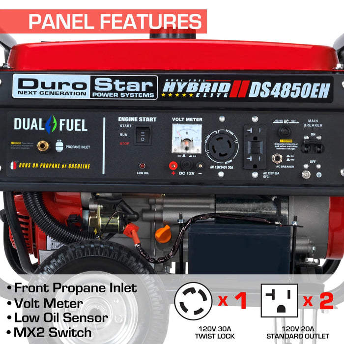 DuroStar | DS4850EH Dual Fuel Portable Generator | 4,850-Watt/3,850-Watt 210cc Electric Start DuroStar - Generator DuroStar   