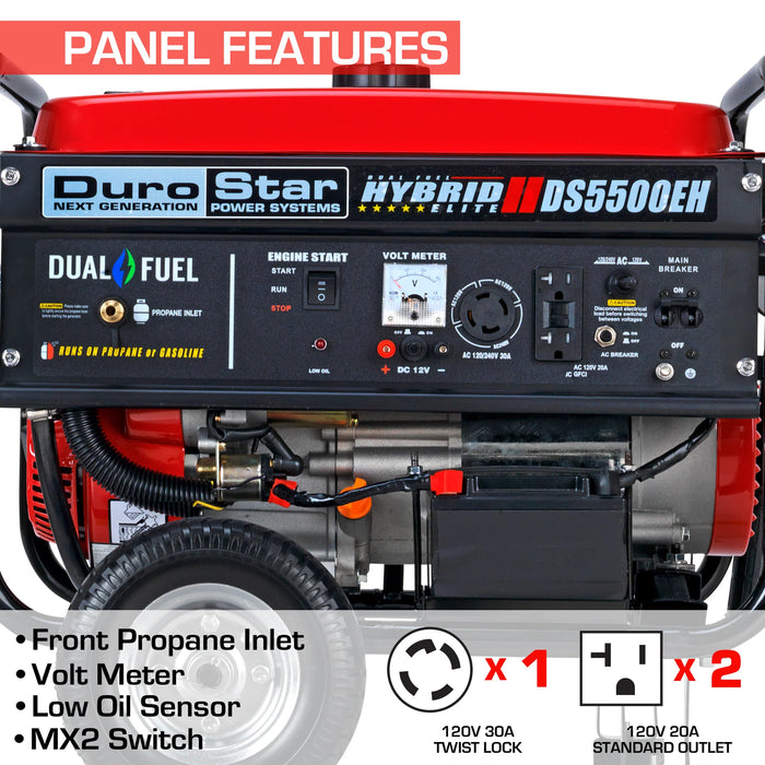 DuroStar | DS5500EH Dual Fuel Portable Generator | 5,500-Watt/4,500-Watt 224cc Electric Start DuroStar - Generator DuroStar   