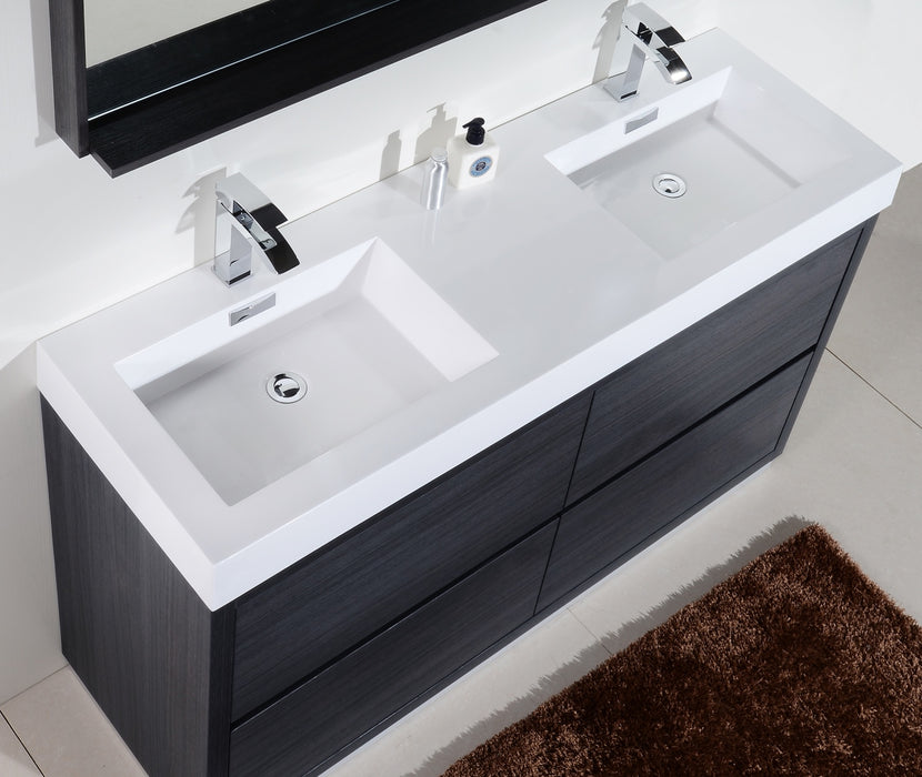 KubeBath | Bliss 60" Double Sink Gray Oak Free Standing Modern Bathroom Vanity KubeBath - Vanities KubeBath   