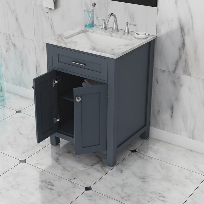 Alya Bath | Norwalk 24" Vanity in Gray with Carrera Marble Top (Free Standing) Alya Bath - Vanities Alya Bath   