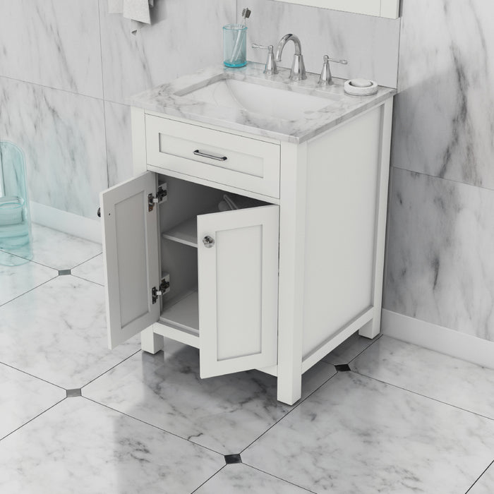 Alya Bath | Norwalk 24" Vanity White with Carrera Marble Top (Free Standing) Alya Bath - Vanities Alya Bath   