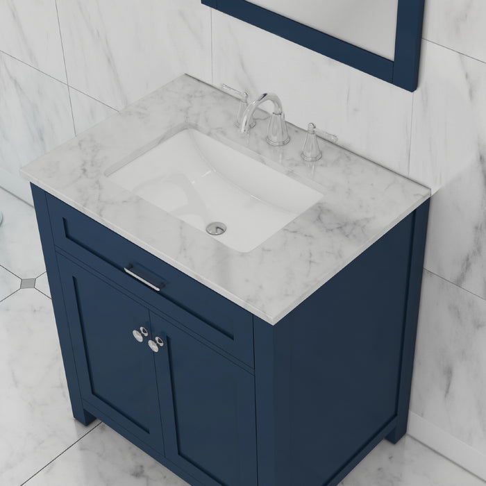 Alya Bath | Norwalk 30" Vanity Blue with Carrera Marble Top (Free Standing) Alya Bath - Vanities Alya Bath   