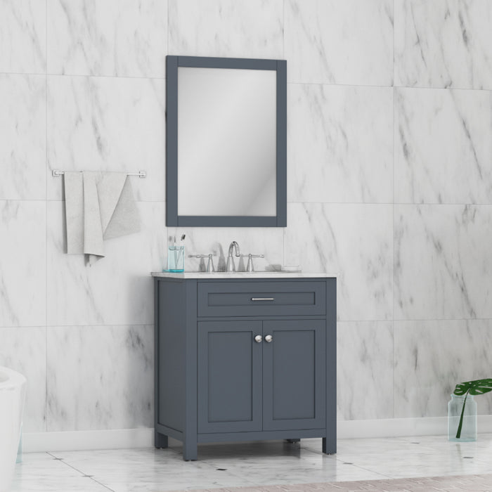 Alya Bath | Norwalk 30" Vanity in Gray with Carrera Marble Top (Free Standing) Alya Bath - Vanities Alya Bath   