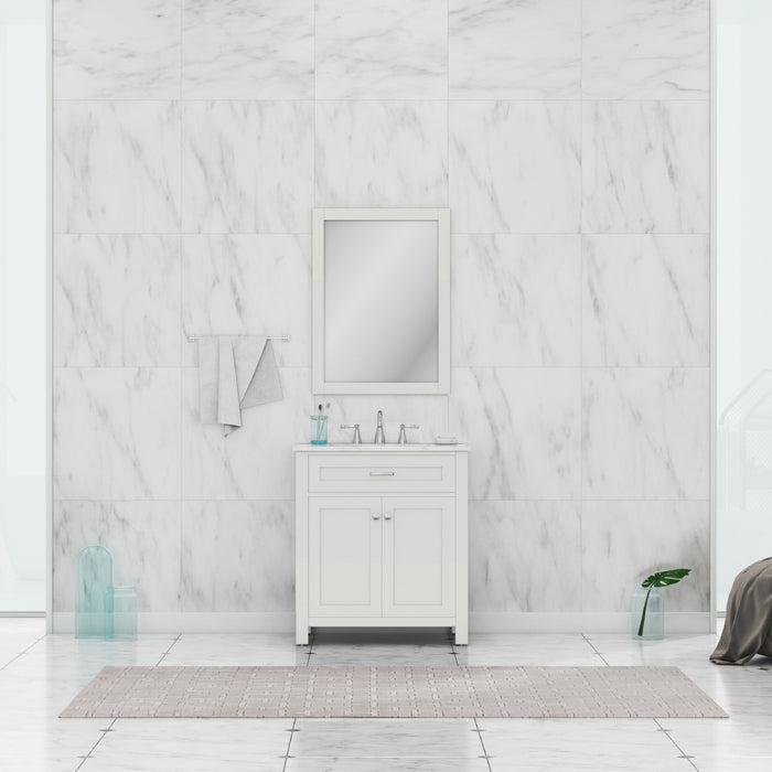 Alya Bath | Norwalk 30" Vanity White with Carrera Marble Top (Free Standing) Alya Bath - Vanities Alya Bath   