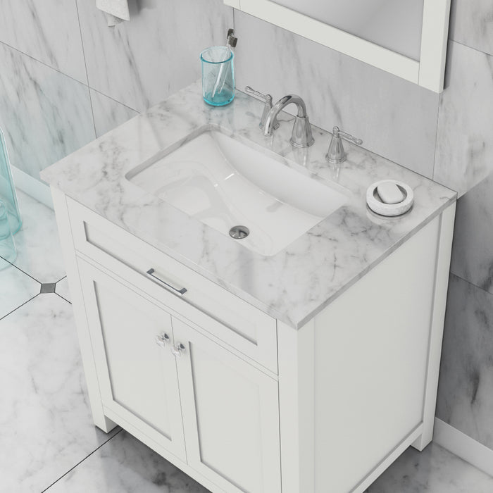 Alya Bath | Norwalk 30" Vanity White with Carrera Marble Top (Free Standing) Alya Bath - Vanities Alya Bath   