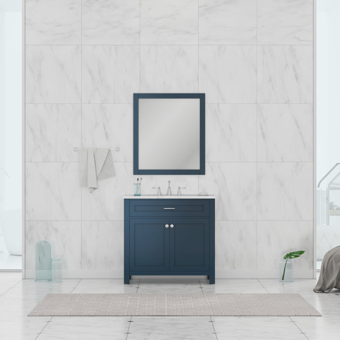 Alya Bath | Norwalk 36" Vanity Blue with Carrera Marble Top (Free Standing) Alya Bath - Vanities Alya Bath   