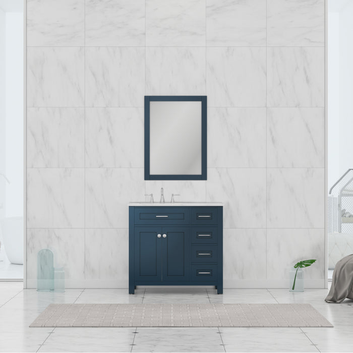 Alya Bath | Norwalk 36" Drawer Vanity Blue with Carrera Marble Top (Free Standing) Alya Bath - Vanities Alya Bath   