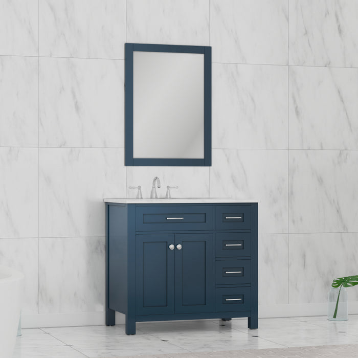 Alya Bath | Norwalk 36" Drawer Vanity Blue with Carrera Marble Top (Free Standing) Alya Bath - Vanities Alya Bath   