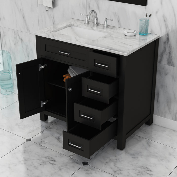 Alya Bath | Norwalk 36" Drawer Vanity Espresso with Carrera Marble Top (Free Standing) Alya Bath - Vanities Alya Bath   