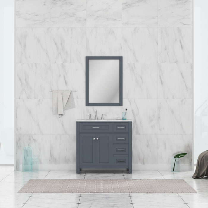 Alya Bath | Norwalk 36" Drawer Vanity in Gray with Carrera Marble Top (Free Standing) Alya Bath - Vanities Alya Bath   