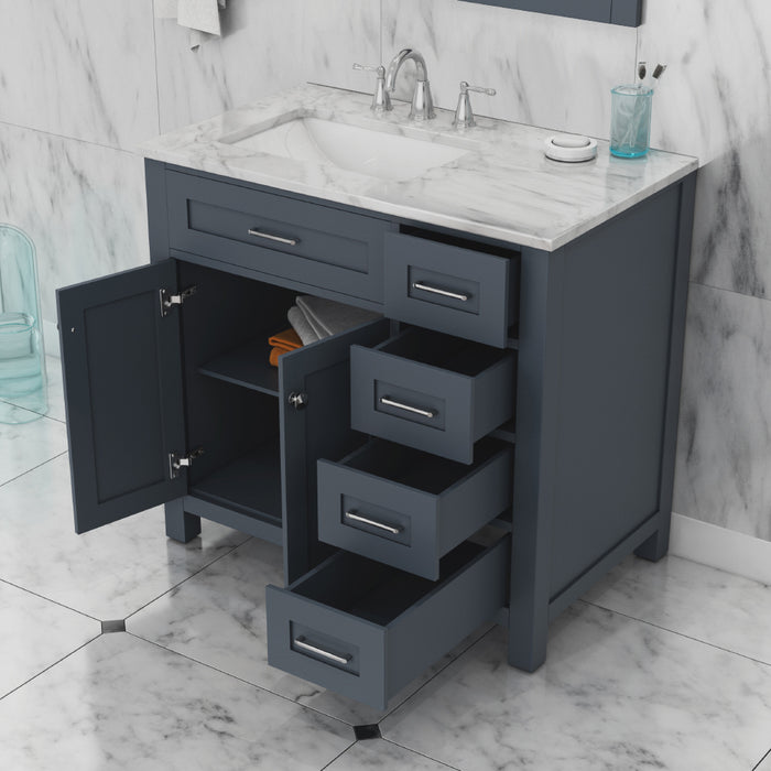 Alya Bath | Norwalk 36" Drawer Vanity in Gray with Carrera Marble Top (Free Standing) Alya Bath - Vanities Alya Bath   