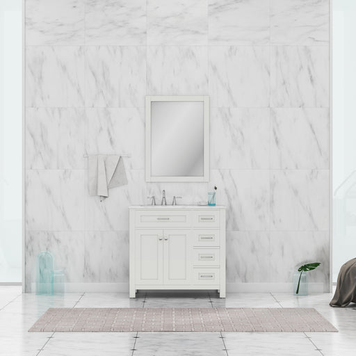 Alya Bath | Norwalk 36" Drawer Vanity White with Carrera Marble Top (Free Standing) Alya Bath - Vanities Alya Bath   