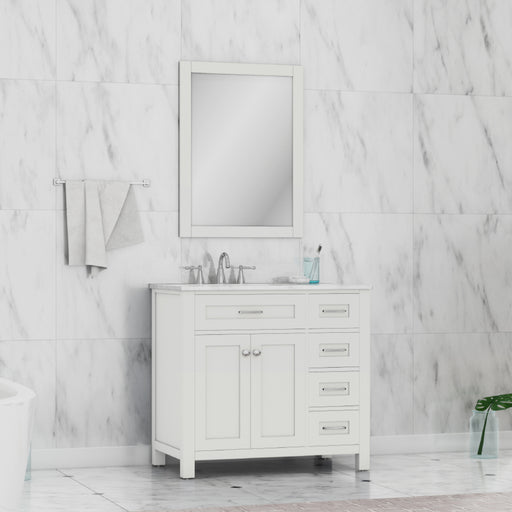 Alya Bath | Norwalk 36" Drawer Vanity White with Carrera Marble Top (Free Standing) Alya Bath - Vanities Alya Bath   