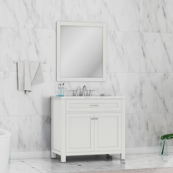 Alya Bath | Norwalk 36" Vanity White with Carrera Marble Top (Free Standing) Alya Bath - Vanities Alya Bath   