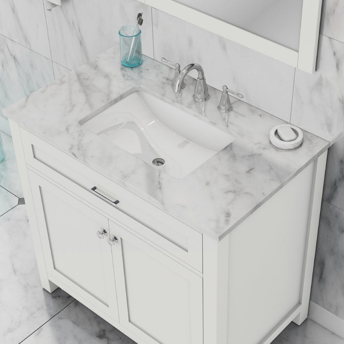 Alya Bath | Norwalk 36" Vanity White with Carrera Marble Top (Free Standing) Alya Bath - Vanities Alya Bath   