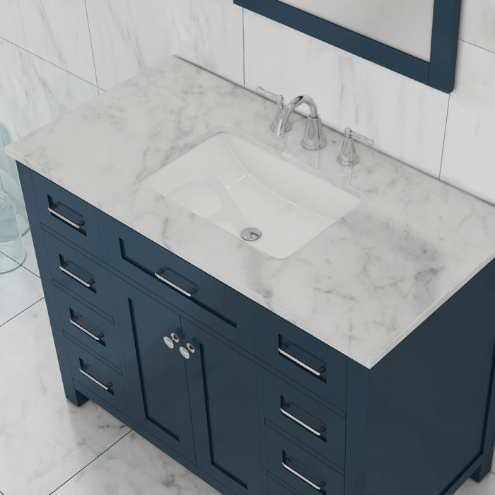 Alya Bath | Norwalk 42" Vanity Blue with Carrera Marble Top (Free Standing) Alya Bath - Vanities Alya Bath   