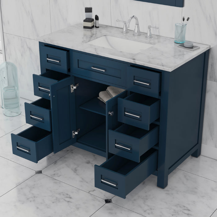 Alya Bath | Norwalk 42" Vanity Blue with Carrera Marble Top (Free Standing) Alya Bath - Vanities Alya Bath   