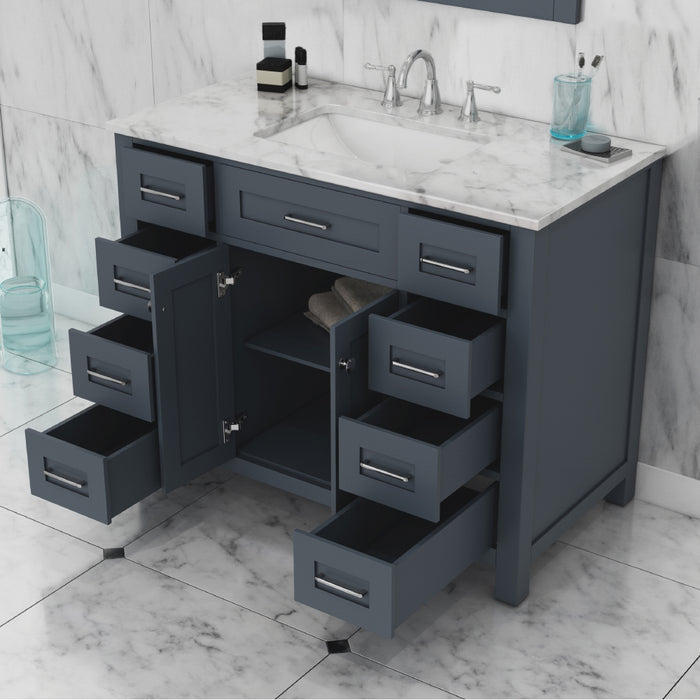 Alya Bath | Norwalk 42" Vanity in Gray with Carrera Marble Top (Free Standing) Alya Bath - Vanities Alya Bath   