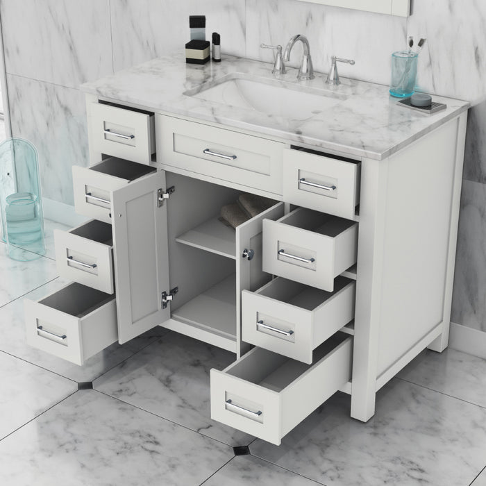 Alya Bath | Norwalk 42" Vanity White with Carrera Marble Top (Free Standing) Alya Bath - Vanities Alya Bath   