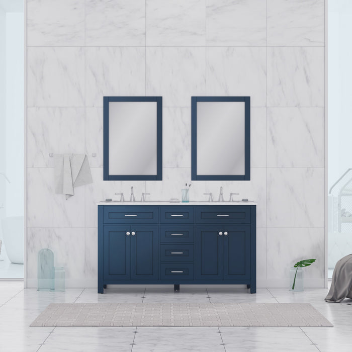 Alya Bath | Norwalk 60" Double Vanity Blue with Carrera Marble Top (Free Standing) Alya Bath - Vanities Alya Bath   