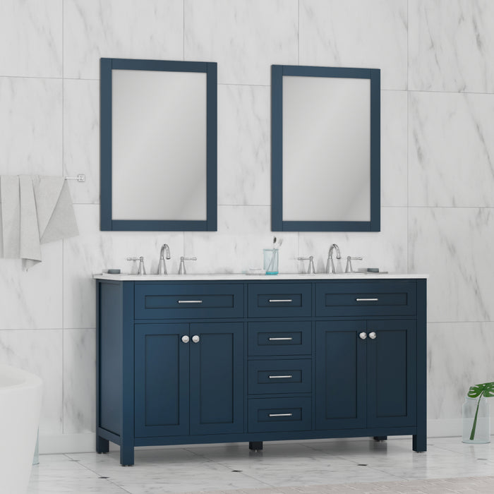 Alya Bath | Norwalk 60" Double Vanity Blue with Carrera Marble Top (Free Standing) Alya Bath - Vanities Alya Bath   