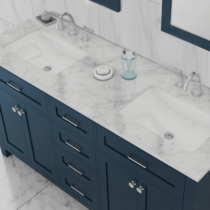 Alya Bath | Norwalk 60" Double Vanity Blue with Carrera Marble Top (Free Standing) Alya Bath - Vanities Alya Bath   