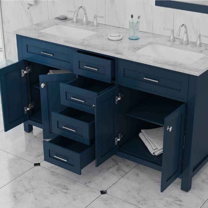 Alya Bath | Norwalk 60" Double Vanity Blue with Carrera Marble Top (Free Standing) Alya Bath - Vanities Alya Bath   