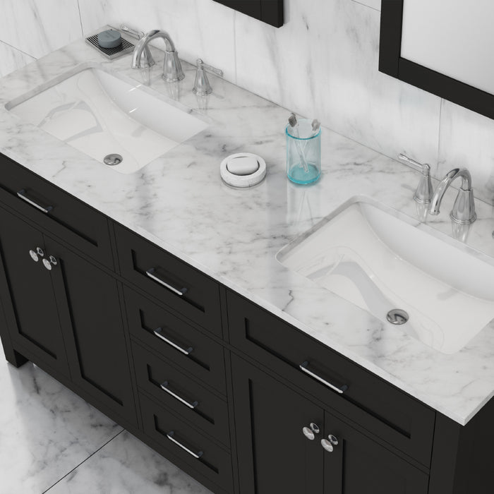 Alya Bath | Norwalk 60" Double Vanity Espresso with Carrera Marble Top (Free Standing) Alya Bath - Vanities Alya Bath   