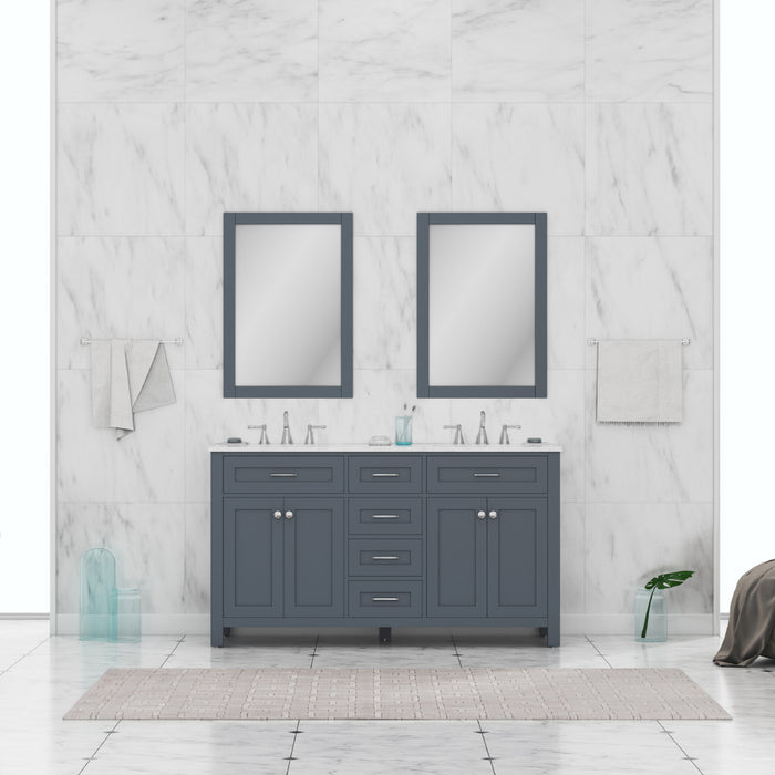 Alya Bath | Norwalk 60" Double Vanity in Gray with Carrera Marble Top (Free Standing) Alya Bath - Vanities Alya Bath   