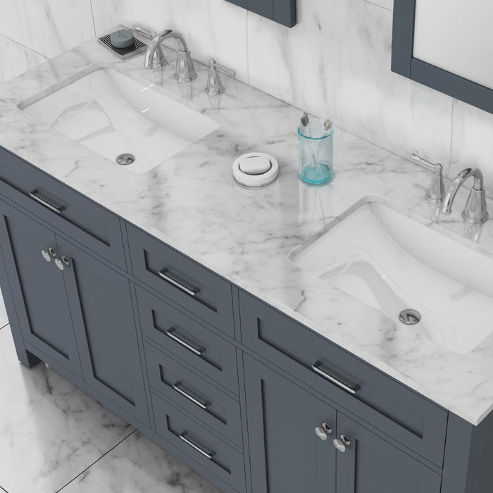 Alya Bath | Norwalk 60" Double Vanity in Gray with Carrera Marble Top (Free Standing) Alya Bath - Vanities Alya Bath   