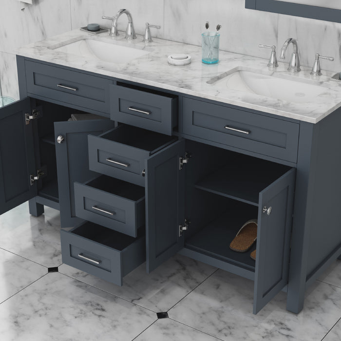 Alya Bath | Norwalk 60" Double Vanity in Gray with Carrera Marble Top (Free Standing) Alya Bath - Vanities Alya Bath   