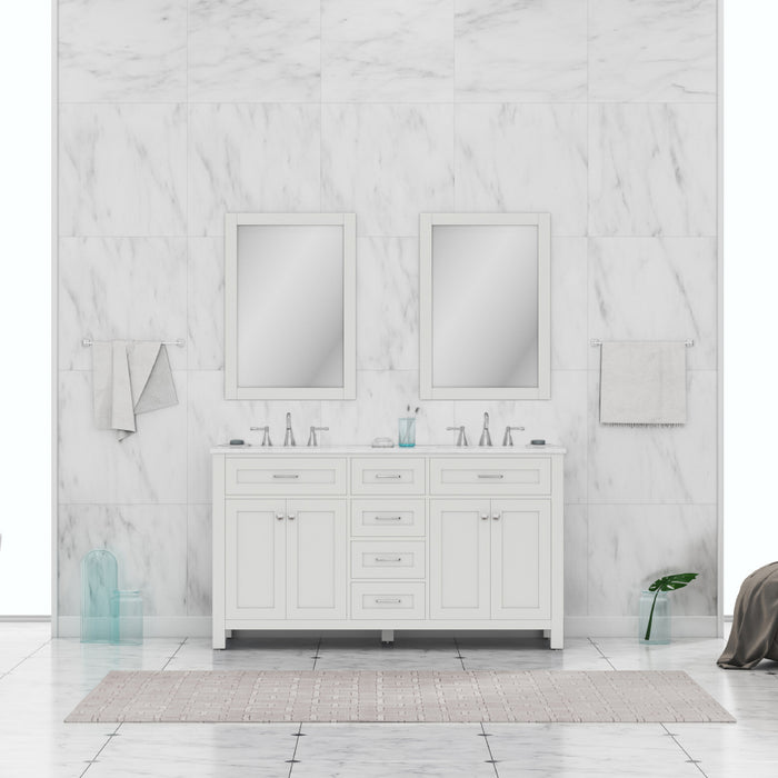 Alya Bath | Norwalk 60" Double Vanity White with Carrera Marble Top (Free Standing) Alya Bath - Vanities Alya Bath   