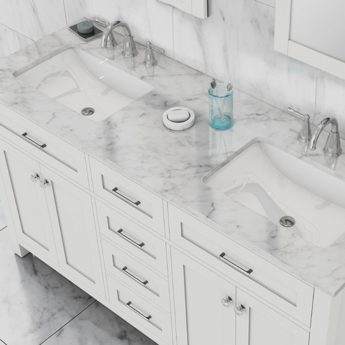 Alya Bath | Norwalk 60" Double Vanity White with Carrera Marble Top (Free Standing) Alya Bath - Vanities Alya Bath   