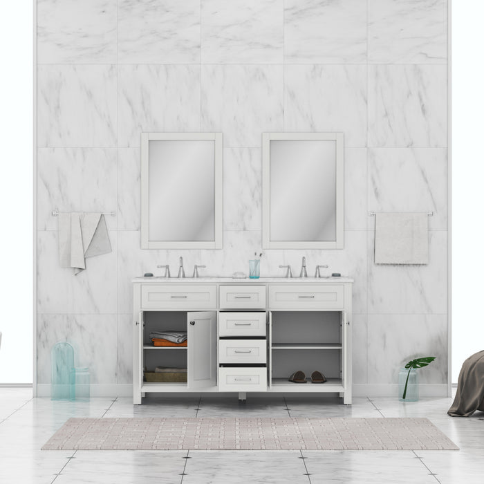 Alya Bath | Norwalk 60" Double Vanity White with Carrera Marble Top (Free Standing) Alya Bath - Vanities Alya Bath   