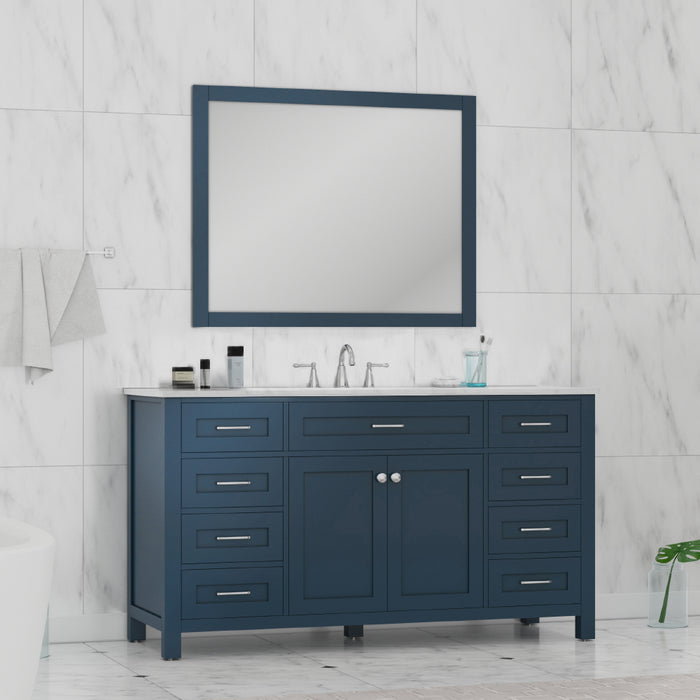 Alya Bath | Norwalk 60" Single Vanity Blue with Carrera Marble Top (Free Standing) Alya Bath - Vanities Alya Bath   