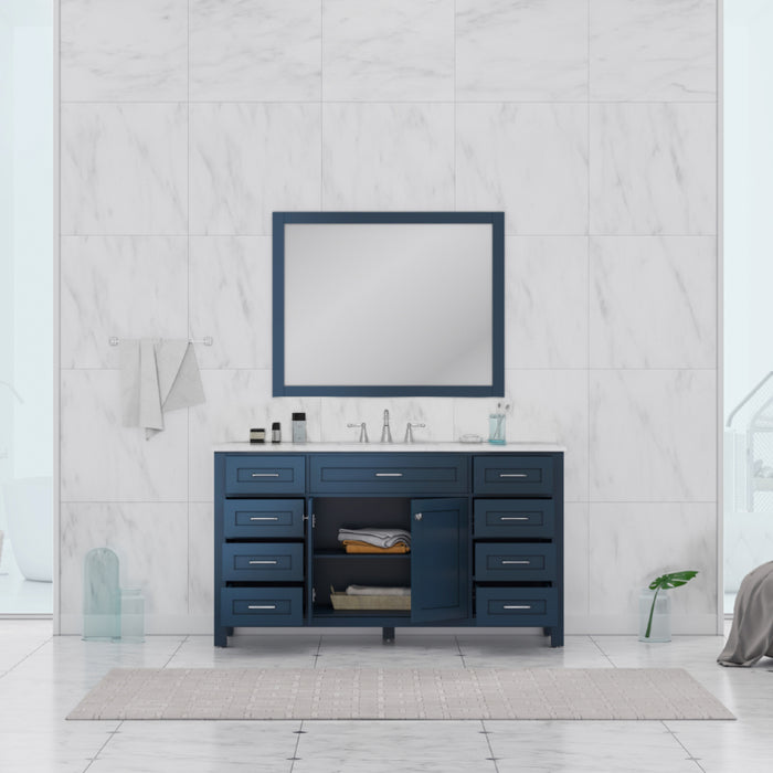 Alya Bath | Norwalk 60" Single Vanity Blue with Carrera Marble Top (Free Standing) Alya Bath - Vanities Alya Bath   