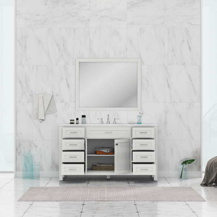 Alya Bath | Norwalk 60" Single Vanity White with Carrera Marble Top (Free Standing) Alya Bath - Vanities Alya Bath   