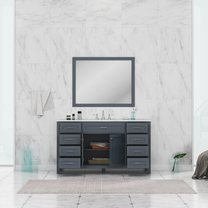 Alya Bath | Norwalk 60" Single Vanity in Gray with Carrera Marble Top (Free Standing) Alya Bath - Vanities Alya Bath   