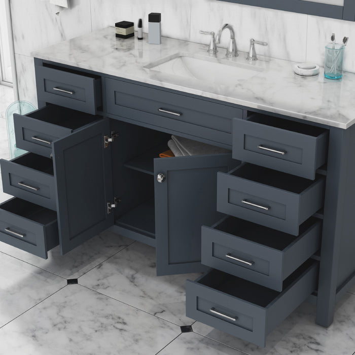 Alya Bath | Norwalk 60" Single Vanity in Gray with Carrera Marble Top (Free Standing) Alya Bath - Vanities Alya Bath   