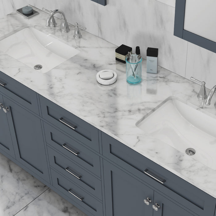 Alya Bath | Norwalk 72" Double Vanity in Gray with Carrera Marble Top (Free Standing) Alya Bath - Vanities Alya Bath   