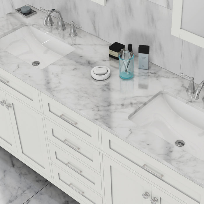 Alya Bath | Norwalk 72" Double Vanity White with Carrera Marble Top (Free Standing) Alya Bath - Vanities Alya Bath   